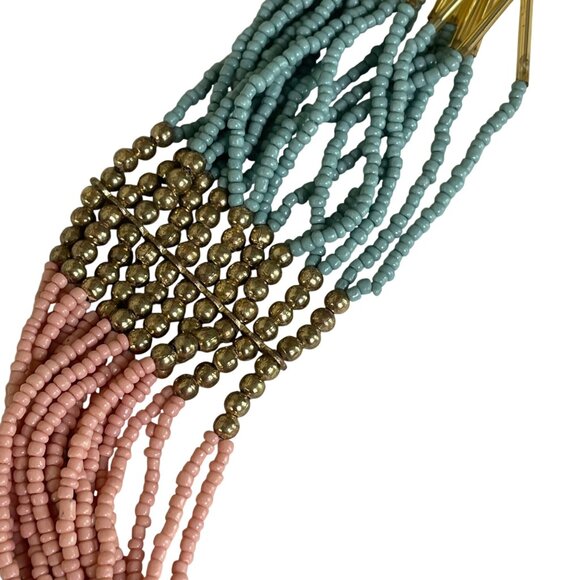 Multi Strand Beaded Layered Boho Statement Necklace Adjustable Closure u - Picture 3 of 5